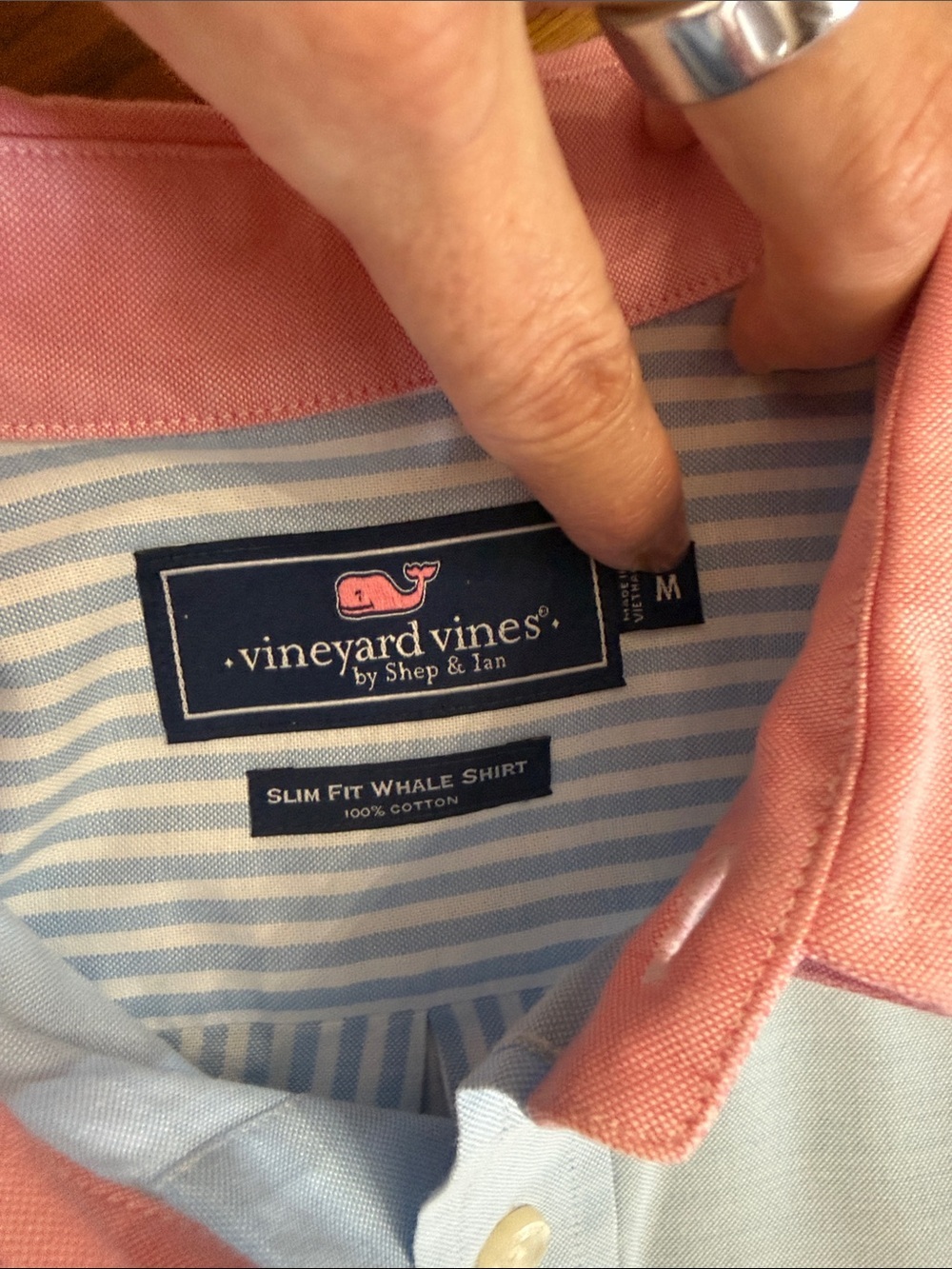 Vineyard Vines Slim Fit Whale Shirt Blue Pink Colorblock Button Down M - Picture 2 of 9